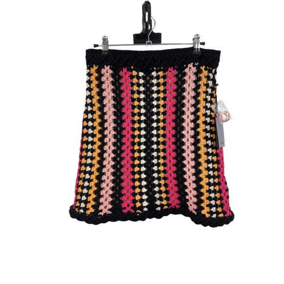 NBD Skirt Womens Size Medium Weylyn Crochet Mini Tonal Coral Black Stripe NEW